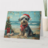 Schnauzer Hond Kerstmis Vintage Strand Kaart (Voorkant)
