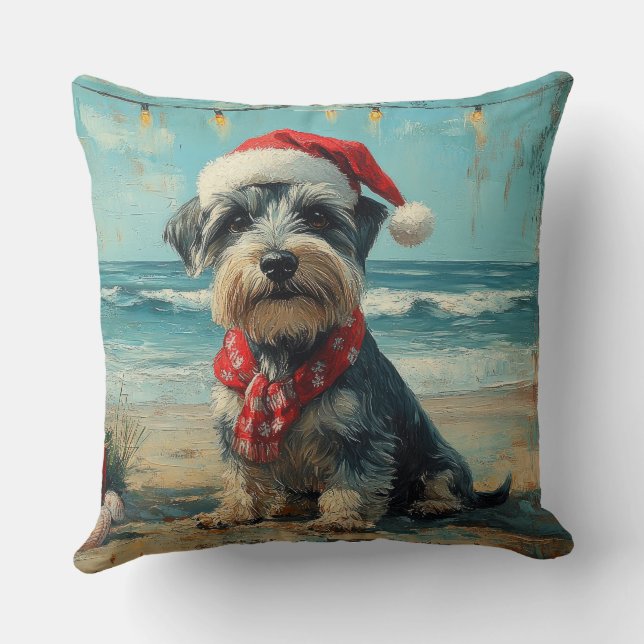 Schnauzer Hond Kerstmis Vintage Strand Kussen (Achterkant)