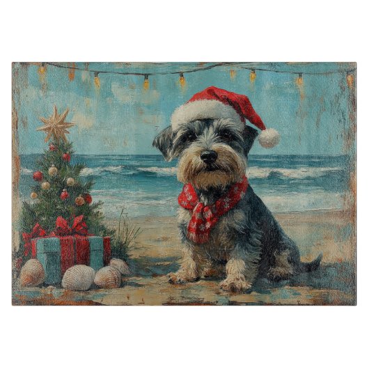 Schnauzer Hond Kerstmis Vintage Strand Snijplank (Voorkant)