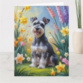 Schnauzer-hond lente bloemen schilderij  kaart (Voorkant)