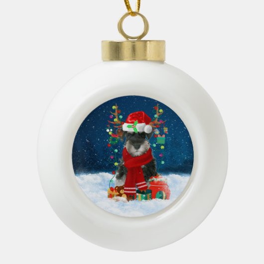 Schnauzer-hond met kerstcadeaus keramische bal ornament (Voorkant)