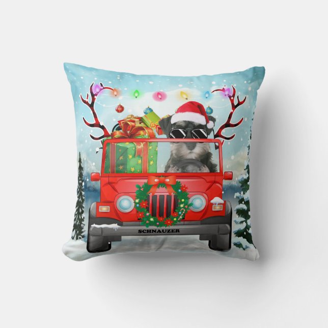 Schnauzer-hond met kerstcadeaus kussen (Voorkant)