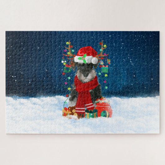 Schnauzer hond met kerstcadeaus legpuzzel (Horizontaal)