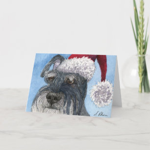 Schnauzer hond met kerstmuts feestdagen kaart