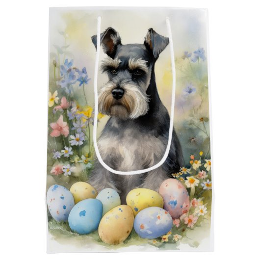 Schnauzer Hond met Paaseieren Vakantie Medium Cadeauzakje (Achterkant)