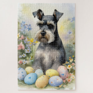 Schnauzer-hond met Pasen-eieren Vakantie Legpuzzel
