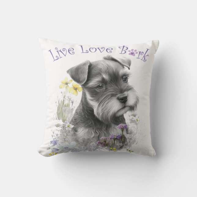 Schnauzer Hond Moeder Bloemstuk Kussen (Voorkant)