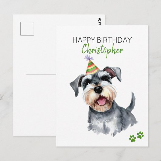 Schnauzer Hond Persoonlijke Gelukkige Verjaardag Briefkaart (Voorkant / Achterkant)