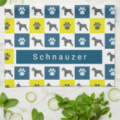 Schnauzer Hond & Poot Geel & Blauw Grid Theedoek (Gevouwen)