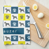 Schnauzer Hond & Poot Geel & Blauw Grid Theedoek (Quarter Fold)