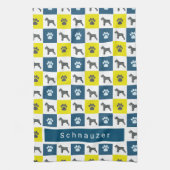 Schnauzer Hond & Poot Geel & Blauw Grid Theedoek (Verticaal)