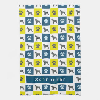 Schnauzer Hond & Poot Geel & Blauw Grid Theedoek