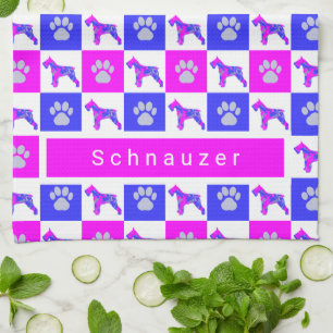 Schnauzer Hond & Poot Heet Roze & Blauwe Theedoek