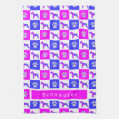 Schnauzer Hond & Poot Heet Roze & Blauwe Theedoek (Verticaal)
