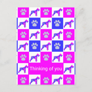 Schnauzer Hond & Poot Roze & Blauw Denken aan U Briefkaart