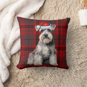 Schnauzer hond seizoensgebonden rode geruite kerst kussen