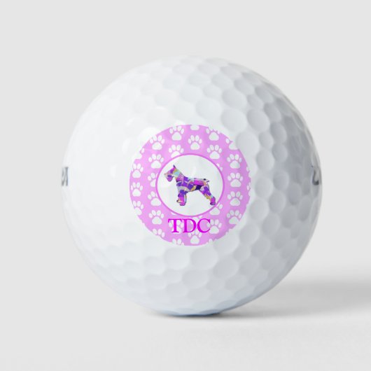 Schnauzer Hond Silhouet Poot Roze PY&B Golfballen (Voorkant)