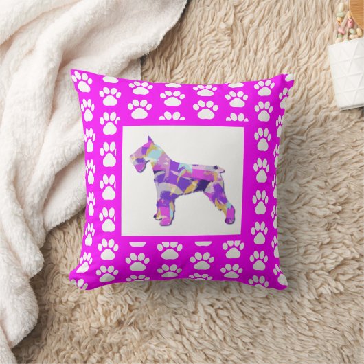 Schnauzer Hond Silhouet Poot Roze PY&B Kussen (Deken)
