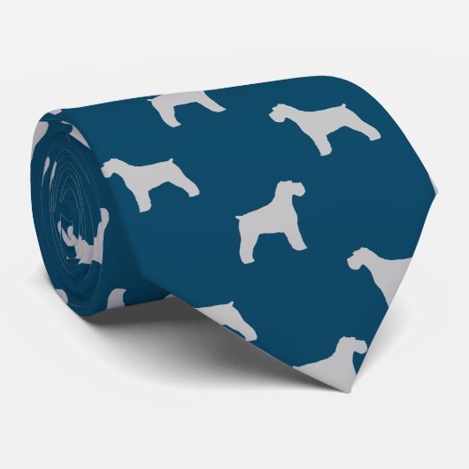 Schnauzer Hond Silhouetten Patroon Grijs en Blauw Stropdas (Opgerold)
