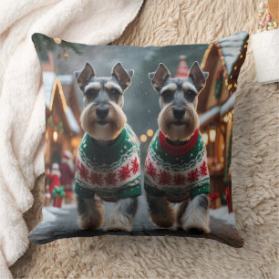 Schnauzer Honden Kerst Sneeuw Vakantie Kussen