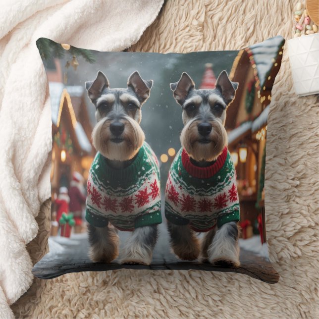 Schnauzer Honden Kerst Sneeuw Vakantie  Kussen (Deken)