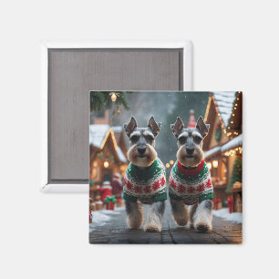Schnauzer Honden Kerst Sneeuw Vakantie Magneet