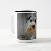 Schnauzer hondengezicht tweekleurige koffiemok (Voorkant links)