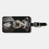 Schnauzer Hondenportret Grijs Pak Bow Stropdas Bagagelabel (Voorkant horizontaal)