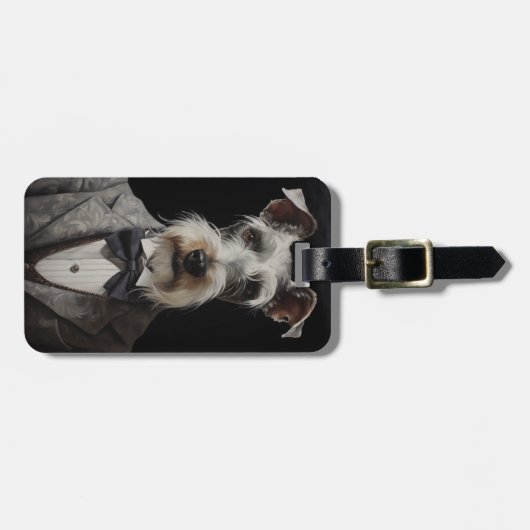 Schnauzer Hondenportret Grijs Pak Bow Stropdas Bagagelabel (Voorkant horizontaal)