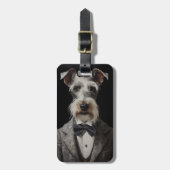 Schnauzer Hondenportret Grijs Pak Bow Stropdas Bagagelabel (Voorkant verticaal)