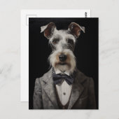 Schnauzer Hondenportret Grijs Pak Bow Stropdas Briefkaart (Voorkant / Achterkant)