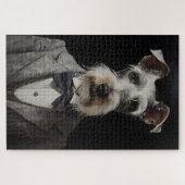 Schnauzer Hondenportret Grijs Pak Bow Stropdas Legpuzzel (Horizontaal)