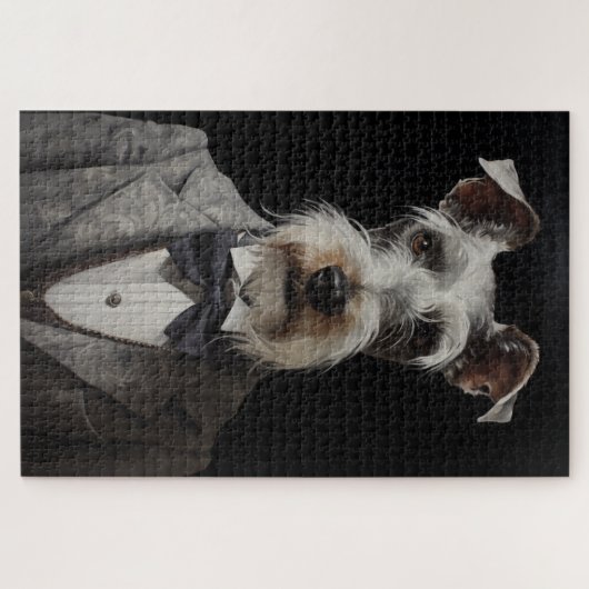 Schnauzer Hondenportret Grijs Pak Bow Stropdas Legpuzzel (Horizontaal)