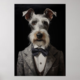 Schnauzer Hondenportret Grijs Pak Bow Stropdas Poster