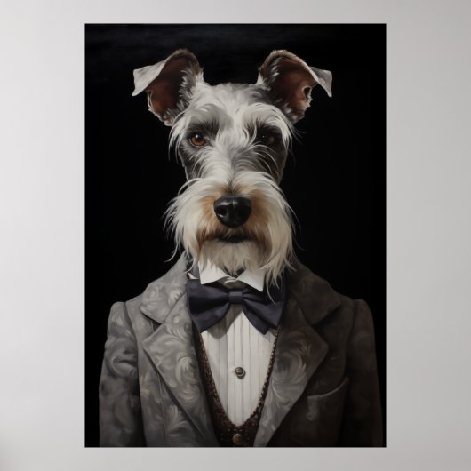 Schnauzer Hondenportret Grijs Pak Bow Stropdas Poster (Voorkant)