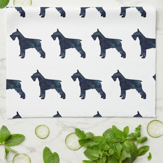 Schnauzer Hondenras Black Waterverf Silhouette Theedoek (Gevouwen)