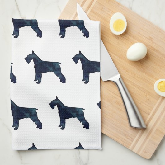 Schnauzer Hondenras Black Waterverf Silhouette Theedoek (Quarter Fold)