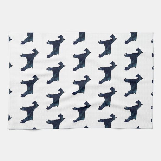 Schnauzer Hondenras Black Waterverf Silhouette Theedoek (Horizontaal)