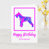 Schnauzer Hot Pink Silhouette Dog Funny Birthday Kaart (Gele Bloem)