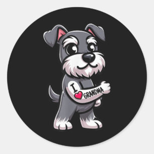 Schnauzer I Love Grandma Funny Dog Tattoo Ronde Sticker