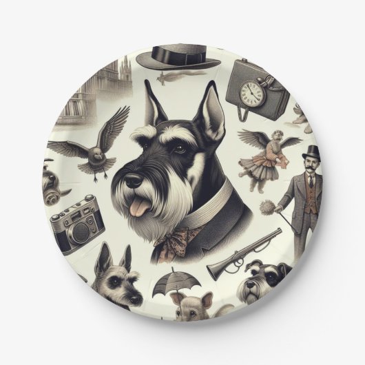 Schnauzer Illustratie Papieren Bordje (Voorkant)
