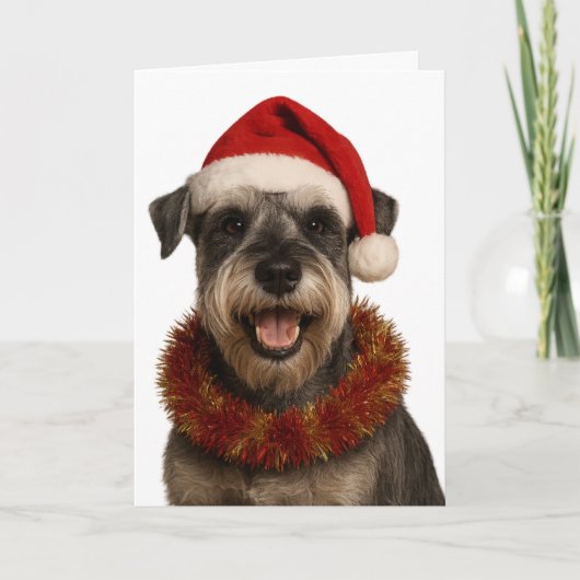 Schnauzer in a Santa hat Christmas card Kaart (Voorkant)