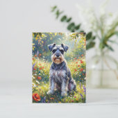 Schnauzer in bloemenweide briefkaart (Staand voorkant)