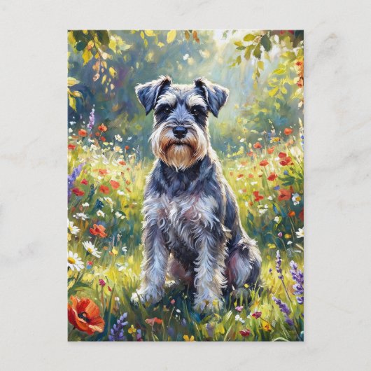 Schnauzer in bloemenweide briefkaart (Voorkant)