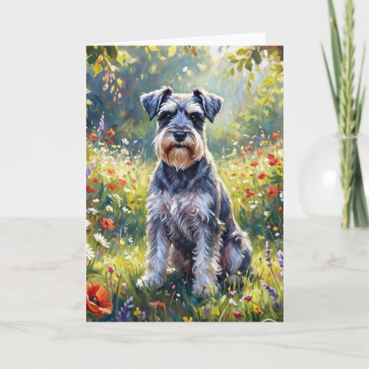Schnauzer in bloemenweide kaart (Voorkant)