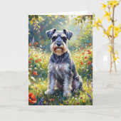 Schnauzer in bloemenweide kaart (Gele Bloem)