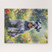 Schnauzer in bloemenweide legpuzzel (Horizontaal)
