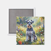 Schnauzer in bloemenweide magneet (Voorkant / Achterkant)