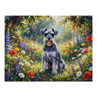 Schnauzer in bloemenweide perfect poster