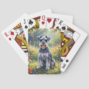 Schnauzer in bloemenweide pokerkaarten